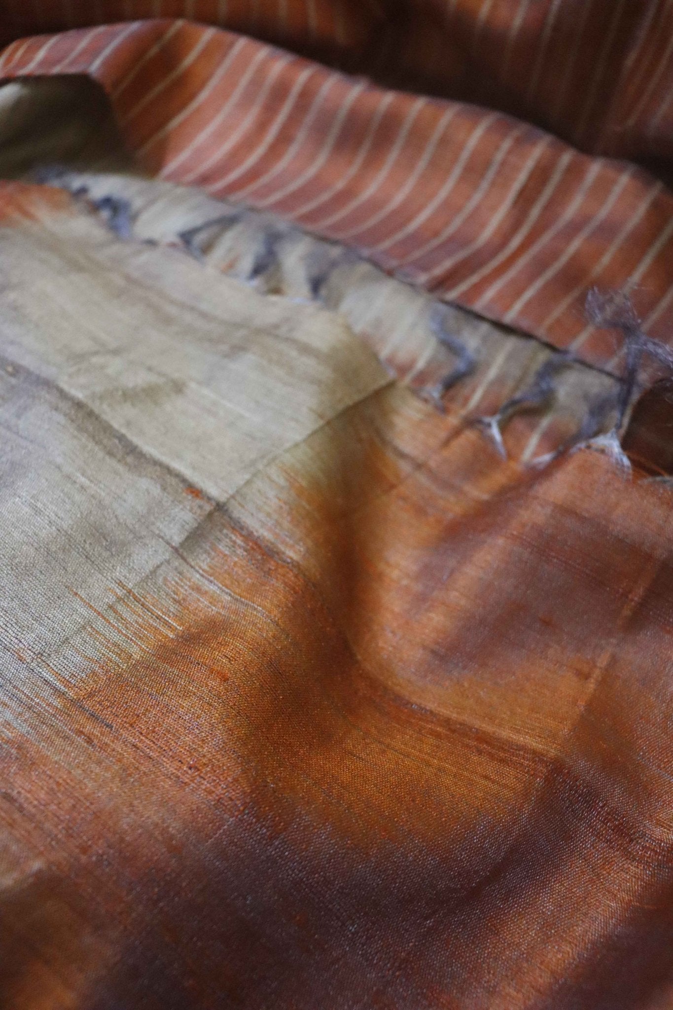 Orange Handcrafted Tassar Silk Stole | Elegant Fashion Accessory – Womens Scarf on Brown Living™. SKU: WS25ST04. Img 3.