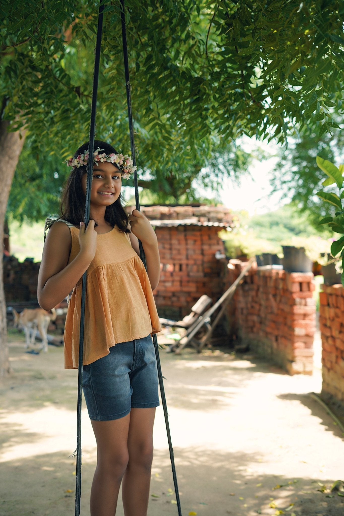 Orange U Lucky Top | Bright & Playful Hand - spun Cotton Top for Girls – Kids Daywear Sets on Brown Living™. SKU: XGOKTD. Img 3.