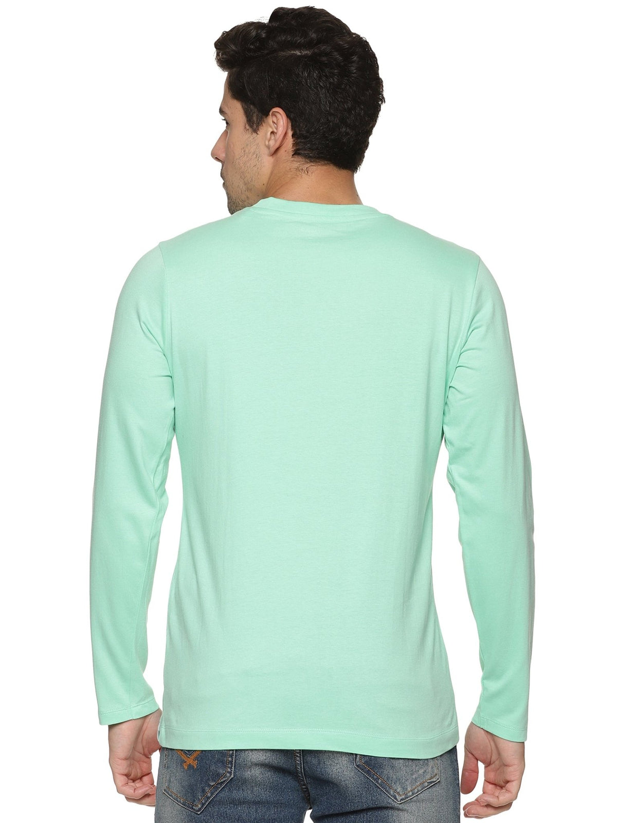 Organic Cotton Full Sleeve Crew Neck T-Shirt for Men – Men Shirt on Brown Living™. SKU: OCFS-AQAG-M. Img 3.