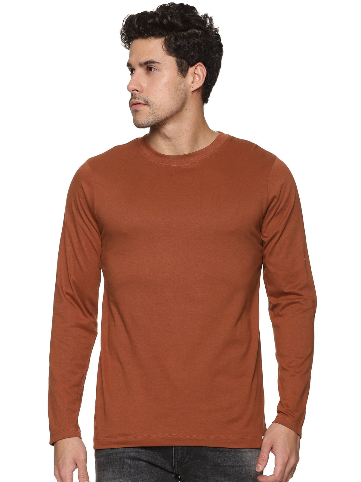 Organic Cotton Full Sleeve Crew Neck T-Shirt for Men – Men Shirt on Brown Living™. SKU: OCFS-ERTYB-S. Img 6.
