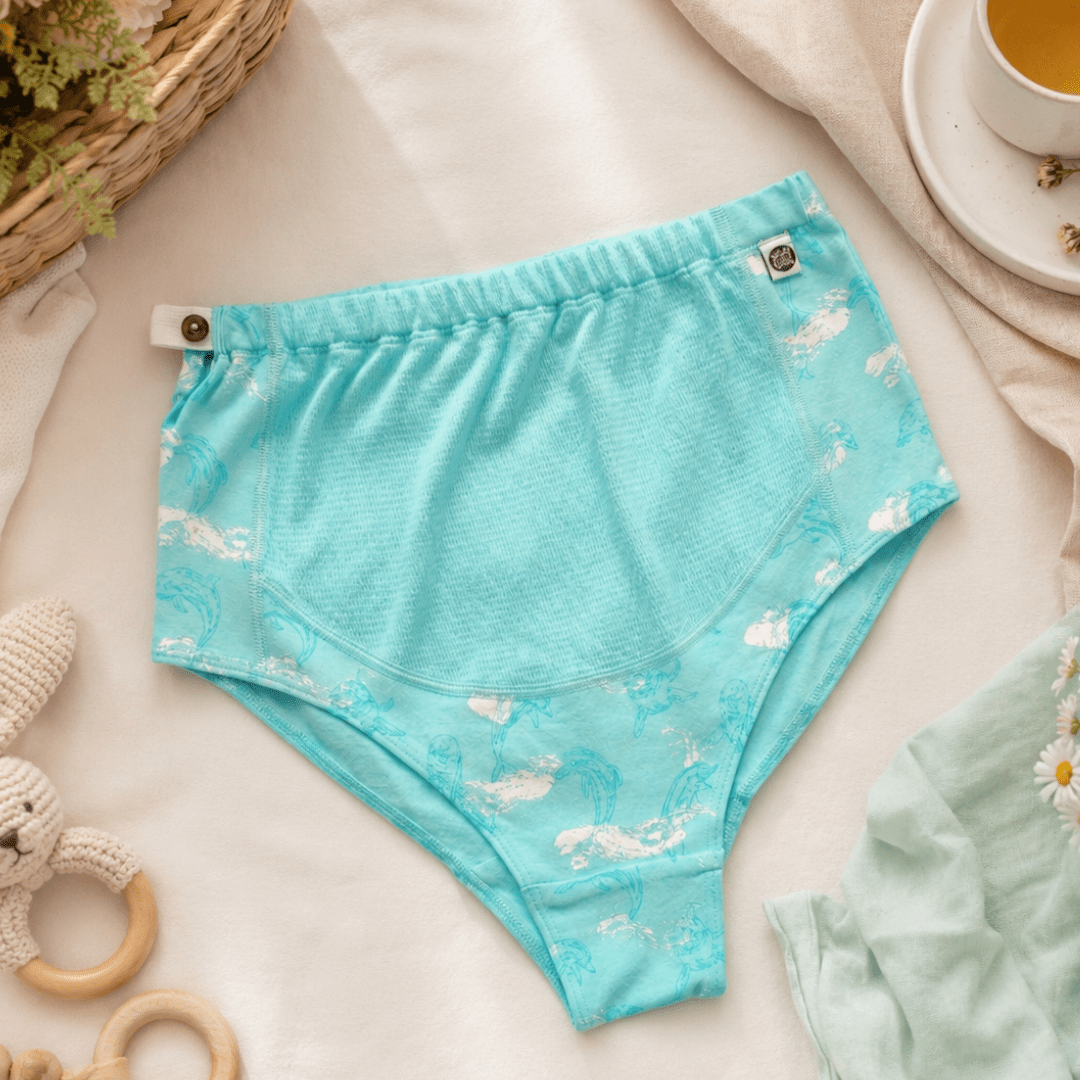 Organic Cotton Maternity Brief | Women’s Comfortable Innerwear – Womens Maternity Wear on Brown Living™. SKU: 005BABLUE_DOLPHAOP-S. Img 8.
