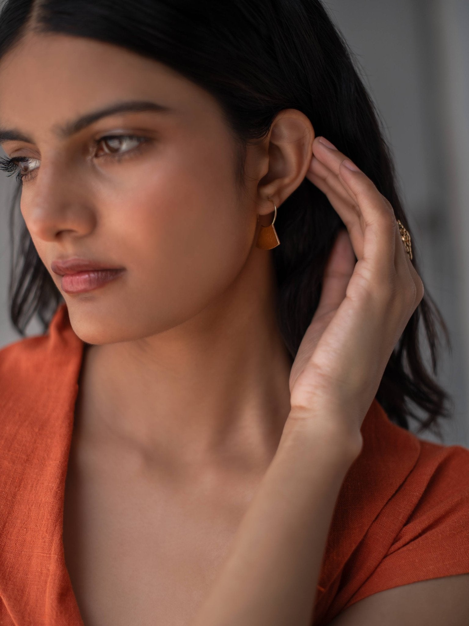 Organic Cotton Orange Shawl Collared Top for Women – Womens Top on Brown Living™. SKU: DCSS25T06S. Img 2.