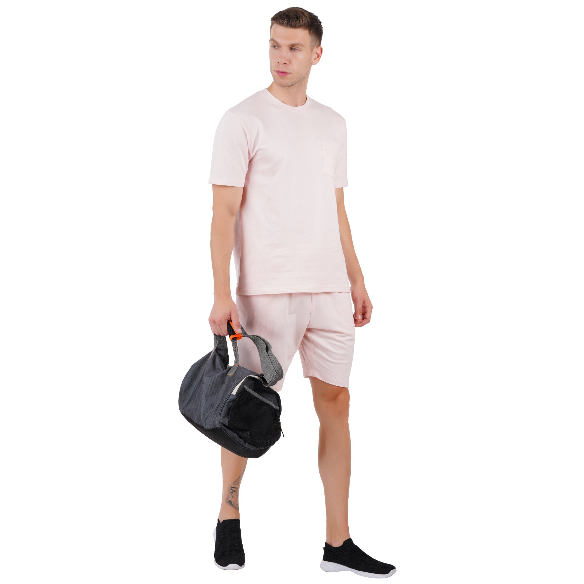 Organic Cotton Pink French Terry Shorts Set | Men’s Loungewear Set – Mens Shorts on Brown Living™. SKU: ARZIKI6-PINK-M. Img 4.