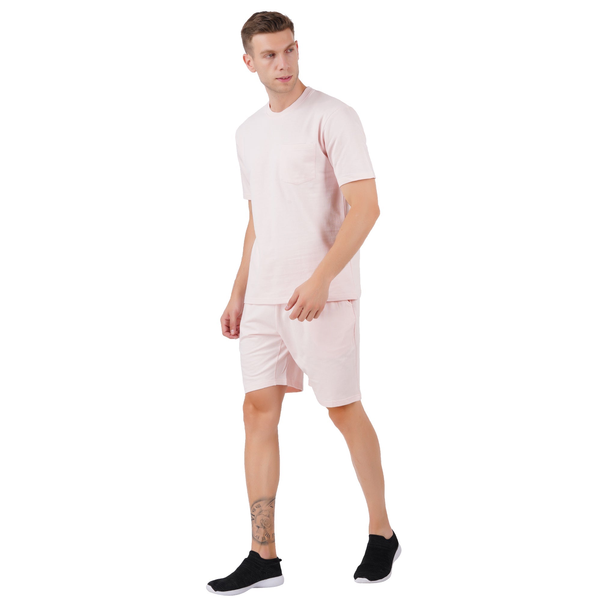 Organic Cotton Pink French Terry Shorts Set | Men’s Loungewear Set – Mens Shorts on Brown Living™. SKU: ARZIKI6-PINK-M. Img 3.