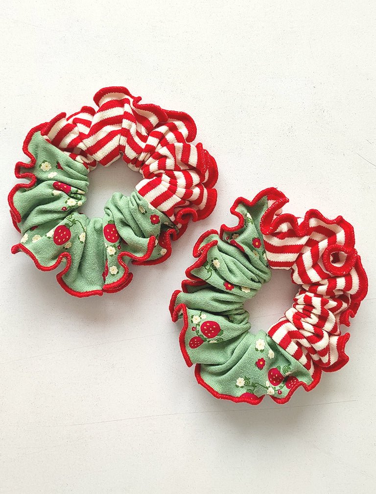 Organic Cotton Scrunchie in Merry Cherries Print – Womens Accessories on Brown Living™. SKU: S10MerryCherriesNNN. Img 1.