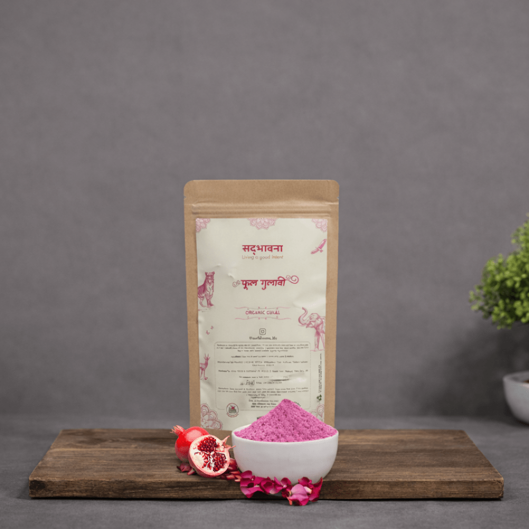 Organic Gulal Pack Phool Gulabi (Pink) Non - Toxic Holi Colors – Religious Items on Brown Living™. SKU: Pinkgulal. Img 1.