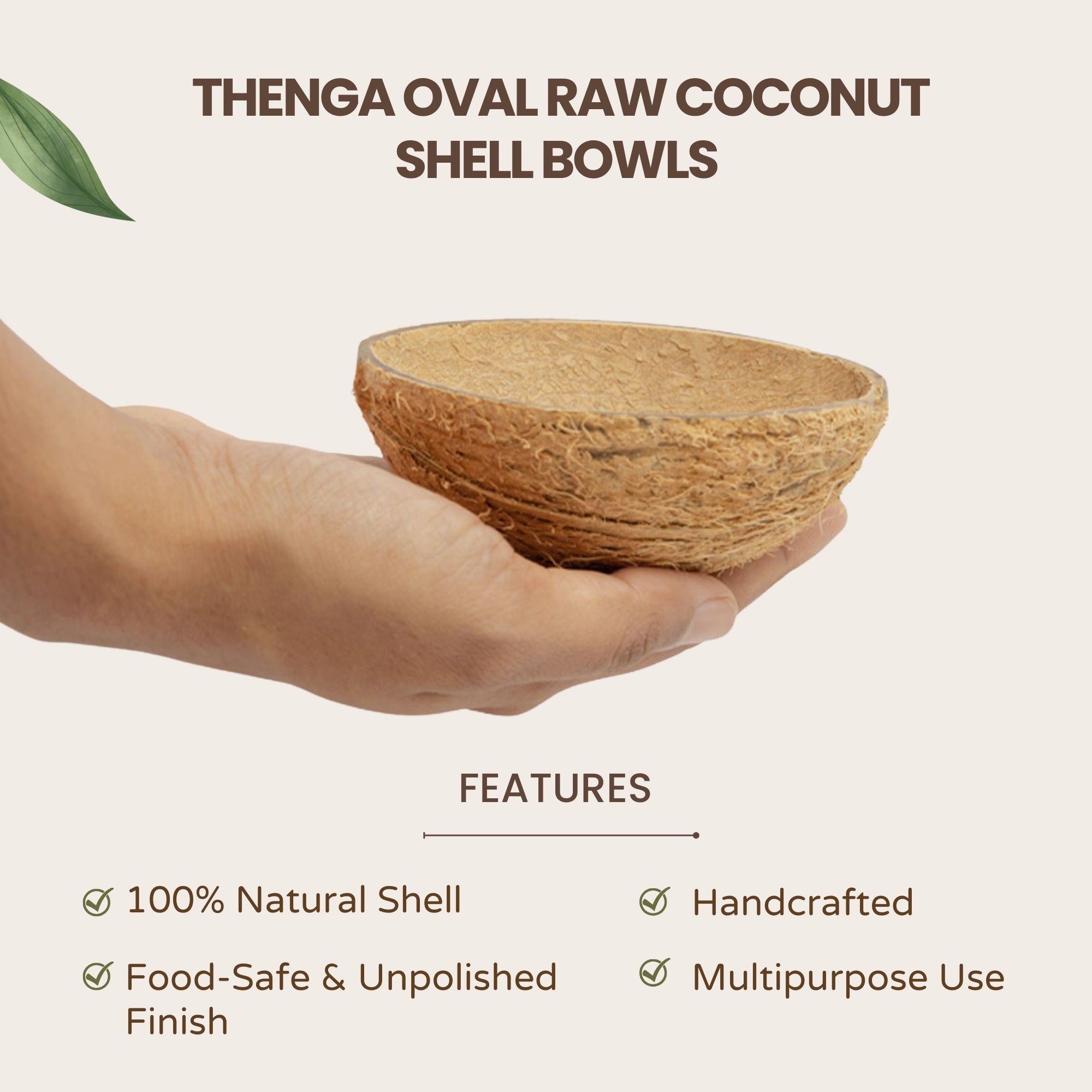 Oval Raw Coconut Shell Bowls (Pack of 15 | 150ml) – Plates & Bowls by Thenga available on Brown Living™. . SKU: TGAOVLRWSHL - 15. Img 5.