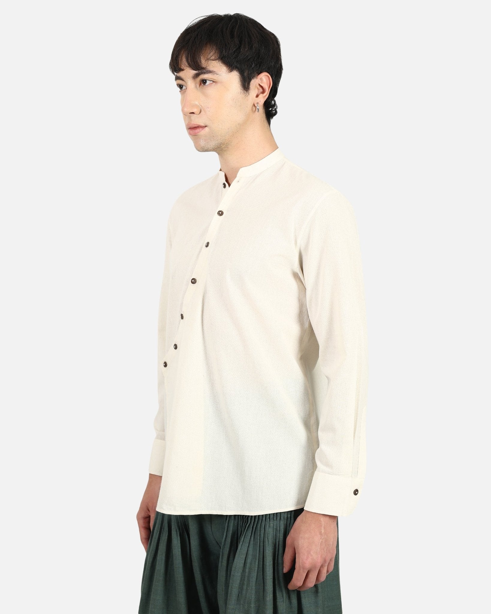 Overlap Cotton Shirt – Modern Draped Cotton Shirt for Everyday Style – Womens Shirt on Brown Living™. SKU: ACB2026005. Img 5.