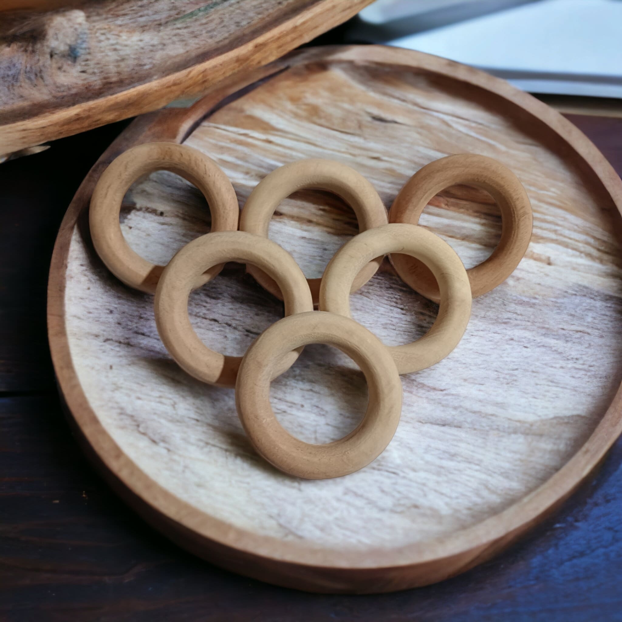 Pack Of 6 Neem Wooden Rings For Babies – Baby Teethers & Soothers on Brown Living™. SKU: T_RNG6. Img 2.