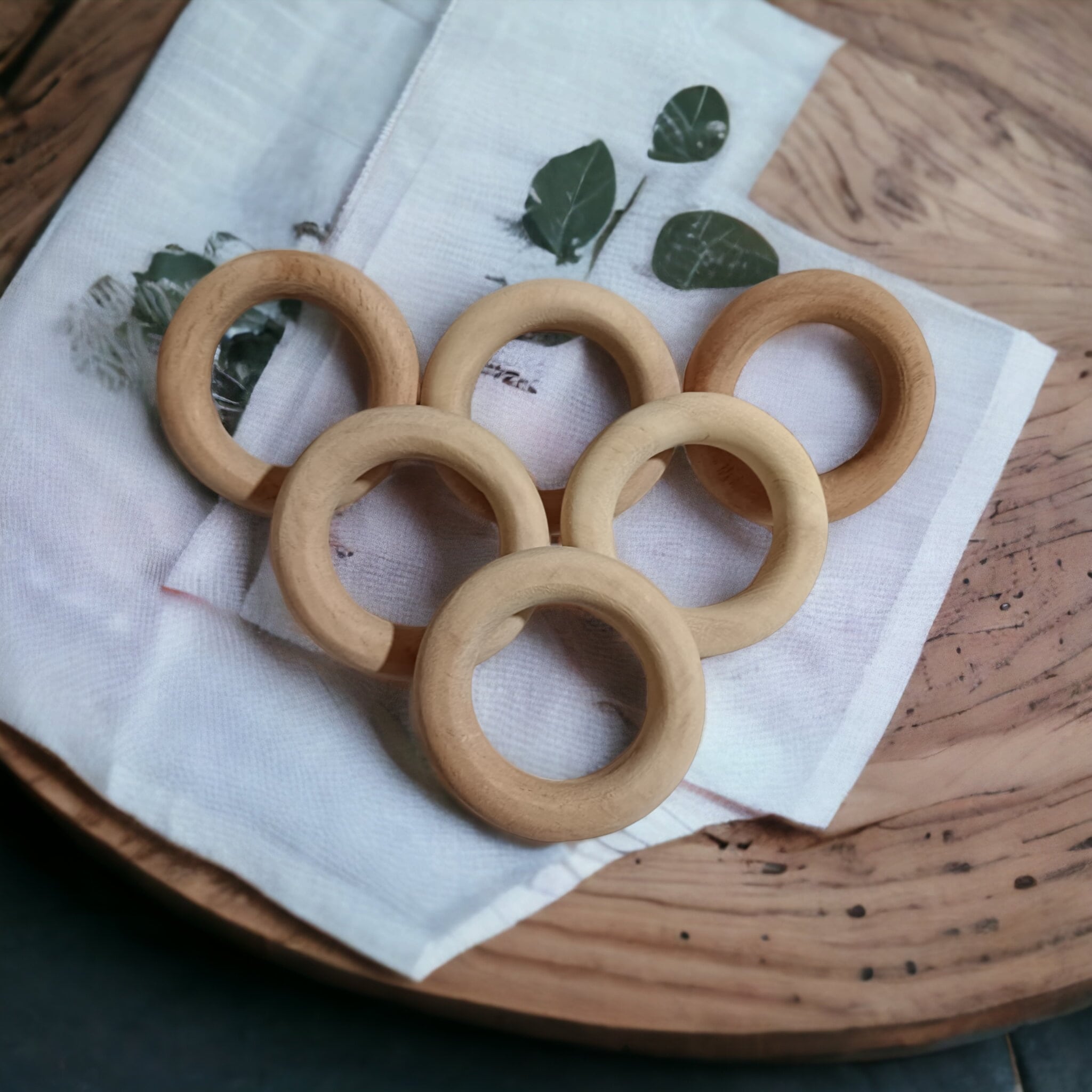 Pack Of 6 Neem Wooden Rings For Babies – Baby Teethers & Soothers on Brown Living™. SKU: T_RNG6. Img 1.