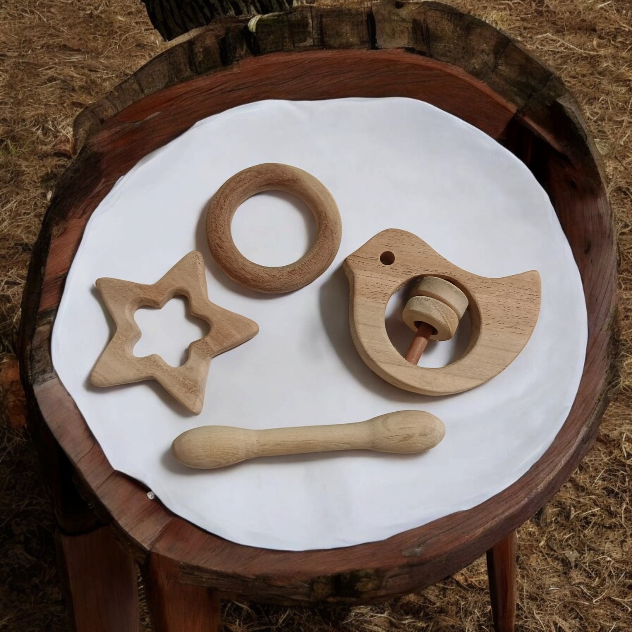 Pain Relieving Baby Rattle & Teethers Set – Wooden Toys on Brown Living™. SKU: RT_DV-DBL-STR-RNG. Img 2.