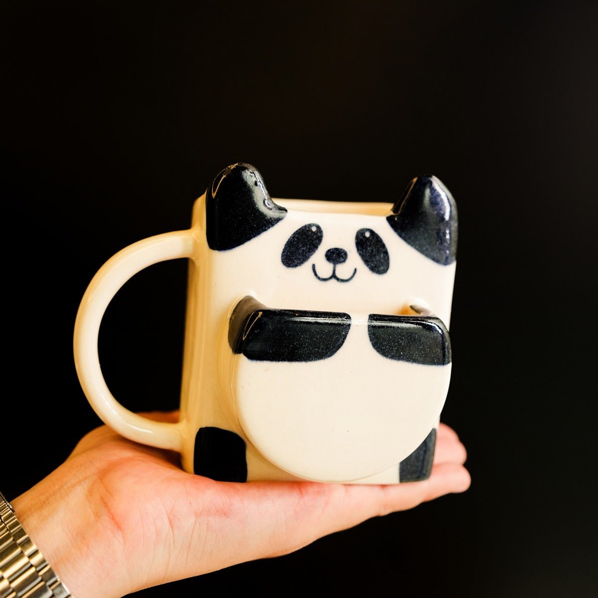 Panda Biscuit Pocket Mug – Cute Ceramic Mug with Biscuit Holder – Mugs on Brown Living™. SKU: S - 409. Img 4.