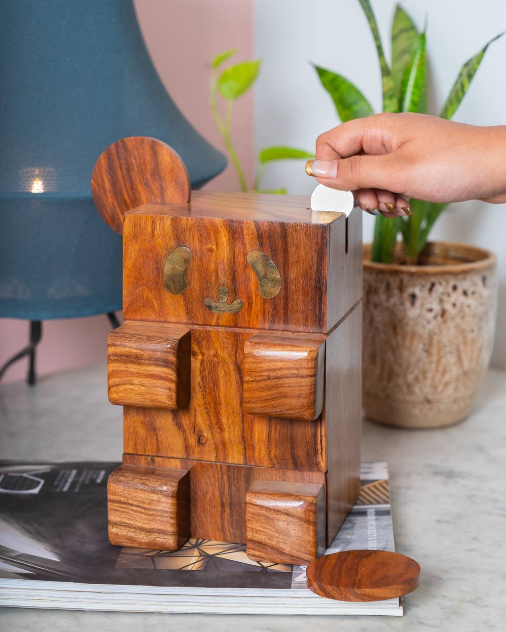 Panda Piggy Bank | Cute Wooden Coin Saving Box for Kids & Home Decor – Piggy Banks & Money Jars on Brown Living™. SKU: PBP. Img 4.