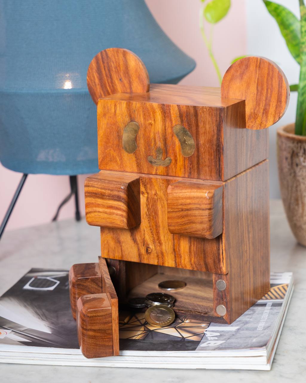 Panda Piggy Bank | Cute Wooden Coin Saving Box for Kids & Home Decor – Piggy Banks & Money Jars on Brown Living™. SKU: PBP. Img 5.