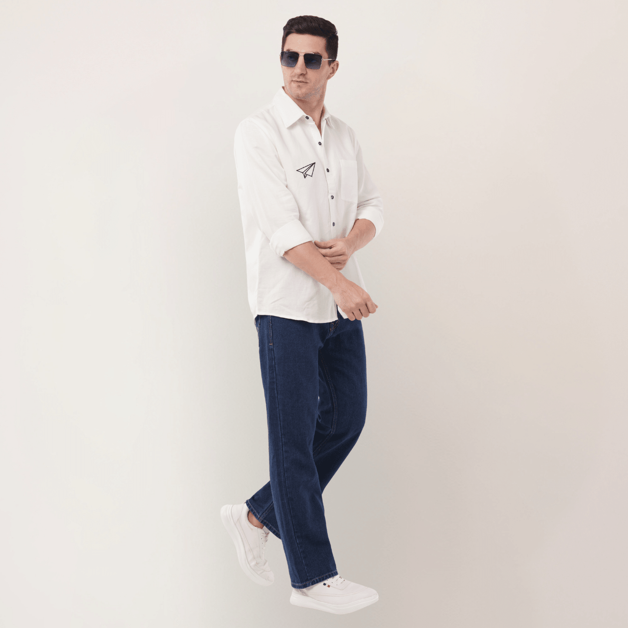 Paper Plane | Embroidery | Hemp Cotton Sustainable Shirt | Men – Men Shirt on Brown Living™. SKU: PaperPlane-S. Img 2.