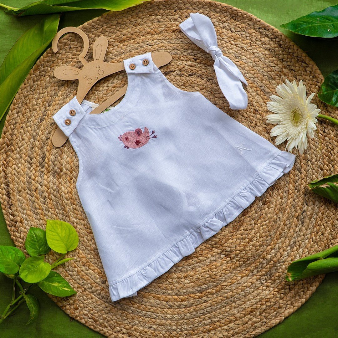 Paradise Bird White Top for Baby Girls Soft & Breathable – Kids Frocks & Dresses on Brown Living™. SKU: ARN007_0-3. Img 1.