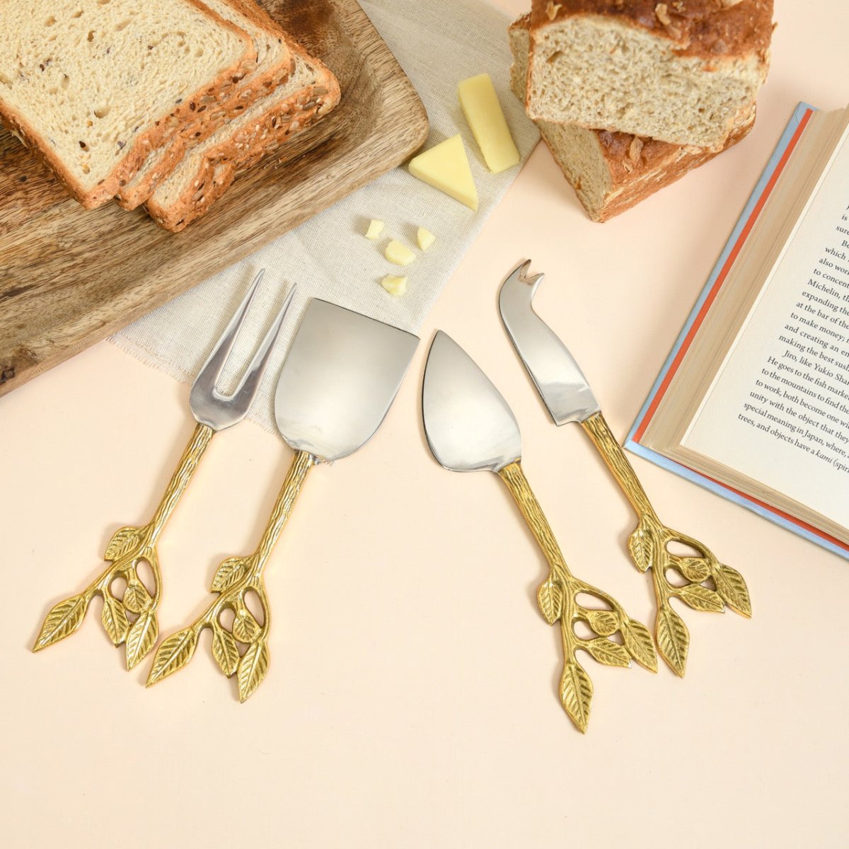Patram Cheese And Serving Knives l Lead Design | Set Of 4 – Kitchen Tools on Brown Living™. SKU: PRA/23/HD002/N. Img 1.