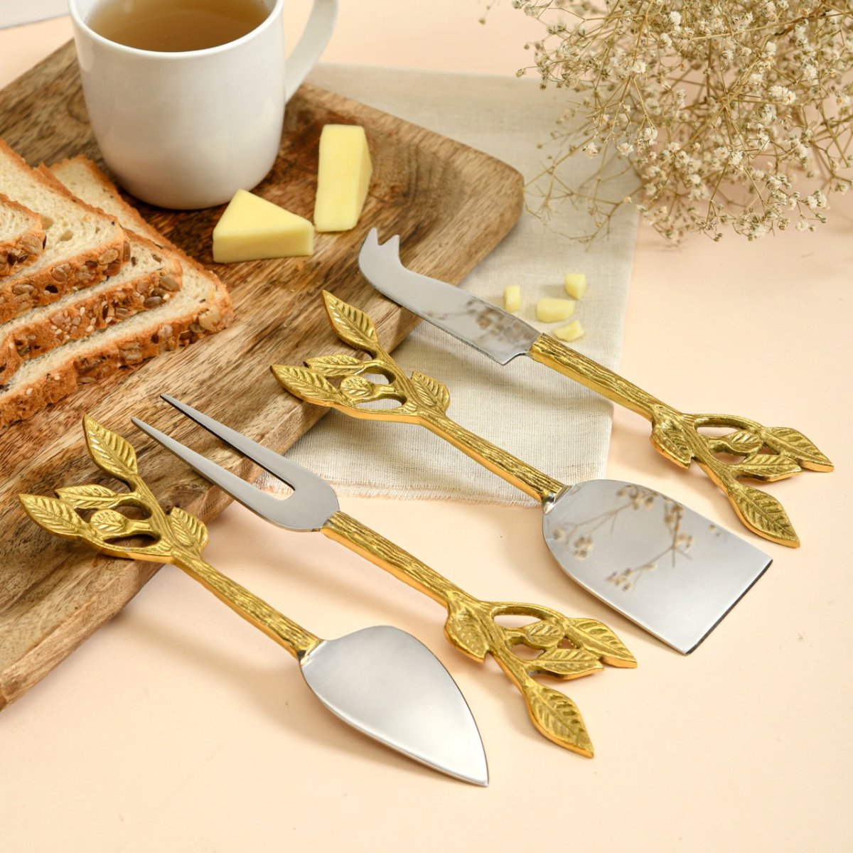 Patram Cheese And Serving Knives l Lead Design | Set Of 4 – Kitchen Tools on Brown Living™. SKU: PRA/23/HD002/N. Img 4.