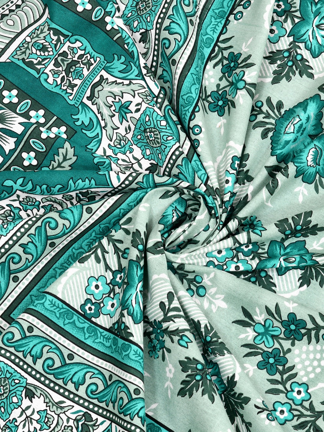 Jaipuri Hand Printed Queen Size Cotton Bedding Set - Green – Bed Linens by Patricko available on Brown Living™. . SKU: PP - 659. Img 5.