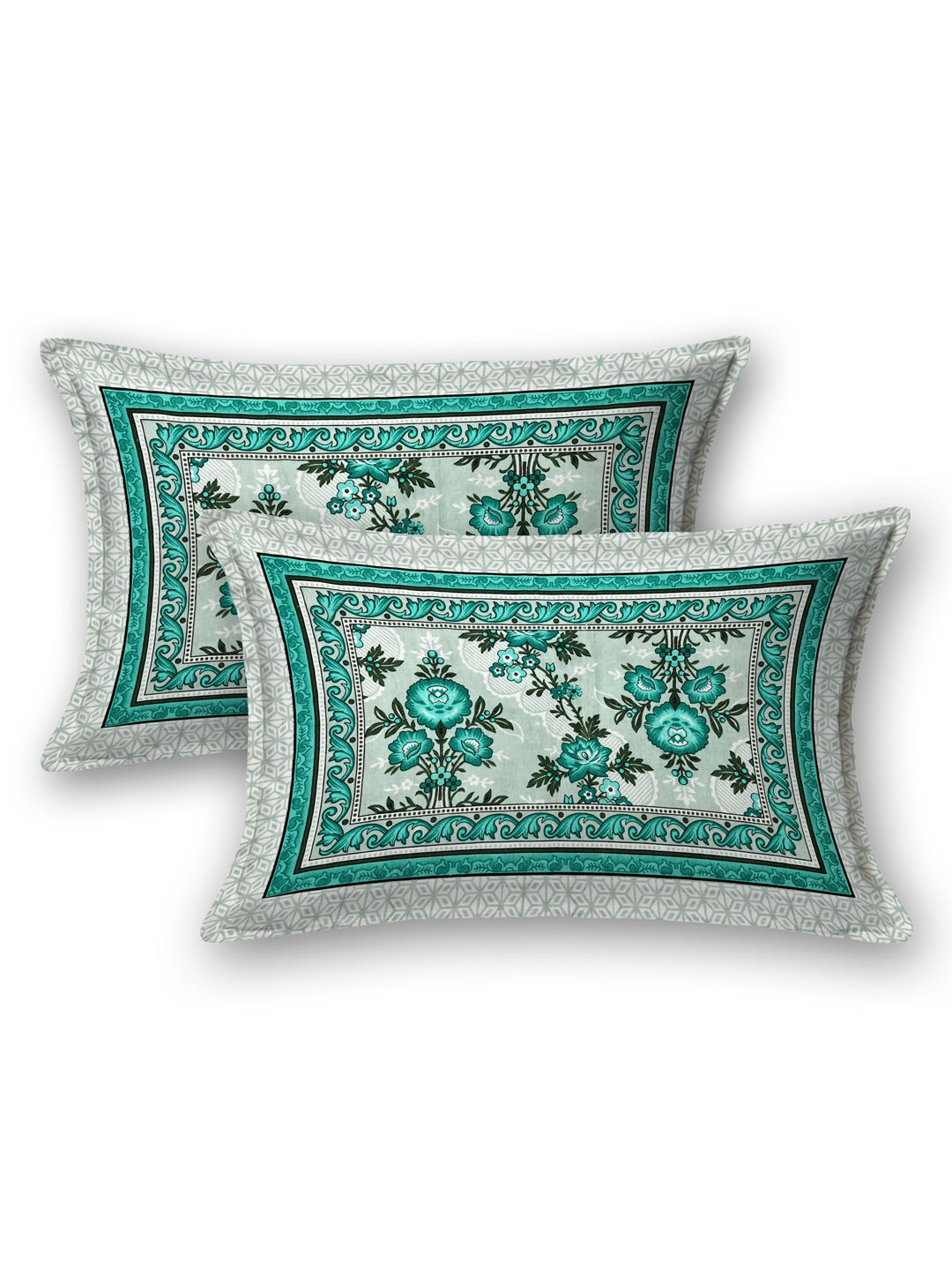 Jaipuri Hand Printed Queen Size Cotton Bedding Set - Green – Bed Linens by Patricko available on Brown Living™. . SKU: PP - 659. Img 6.