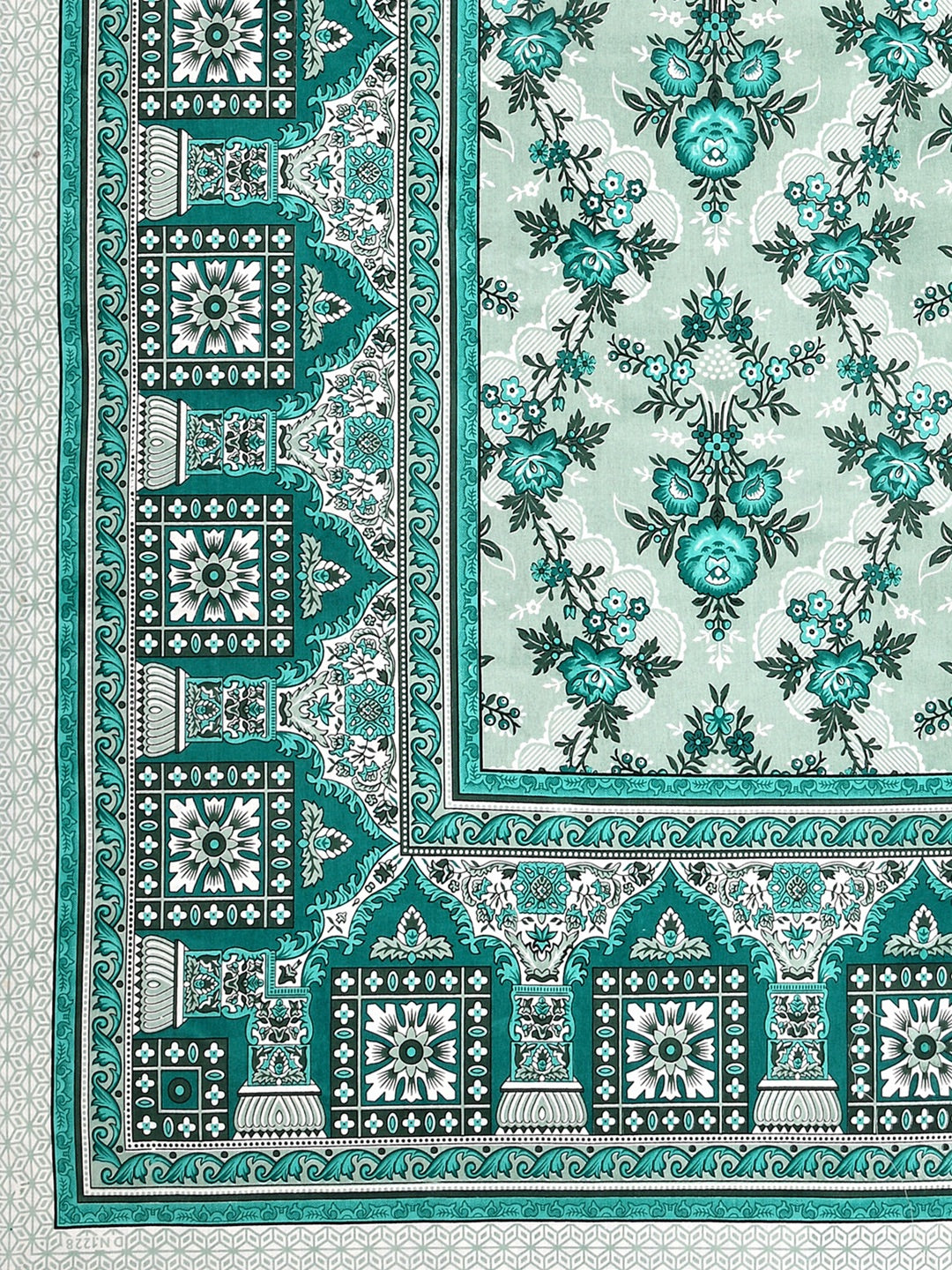 Jaipuri Hand Printed Queen Size Cotton Bedding Set - Green – Bed Linens by Patricko available on Brown Living™. . SKU: PP - 659. Img 7.
