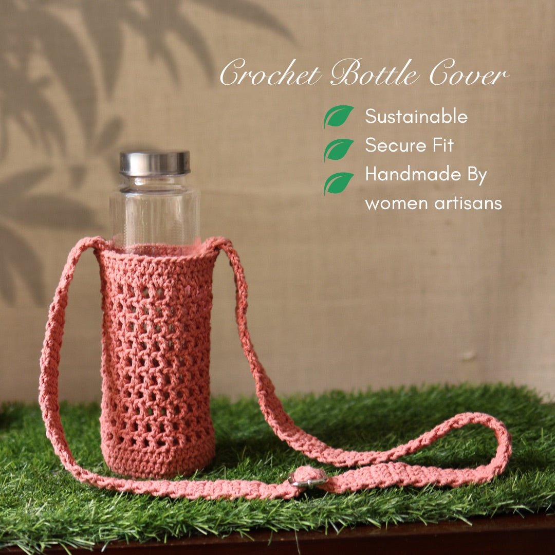 Peach Handmade Crochet Sling Bottle Cover – Bottles & Sippers on Brown Living™. SKU: SAR106. Img 6.