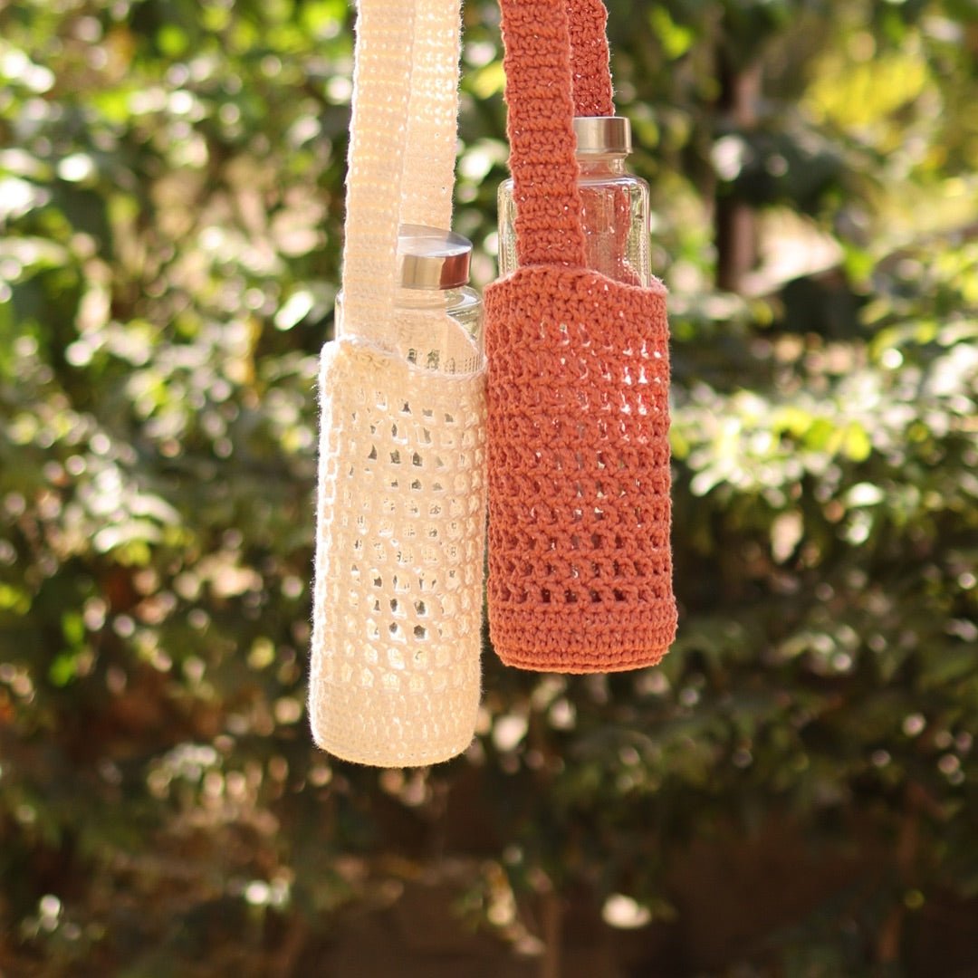 Peach Handmade Crochet Sling Bottle Cover – Bottles & Sippers on Brown Living™. SKU: SAR106. Img 5.