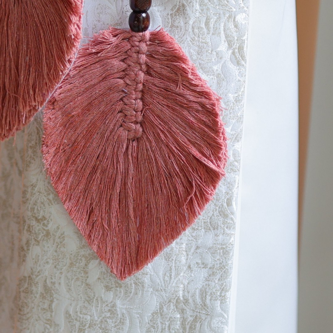 Peach Macrame Leaf Curtain Ties | Verified Sustainable by Brown Living™