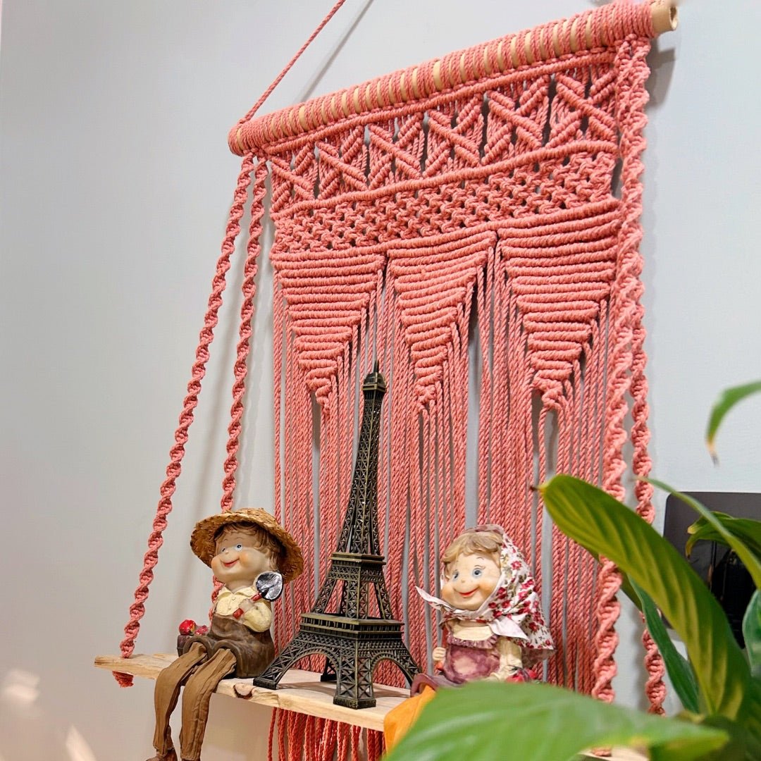 Peach Macrame Wall Shelf – Wall Decor on Brown Living™. SKU: SAR139. Img 2.
