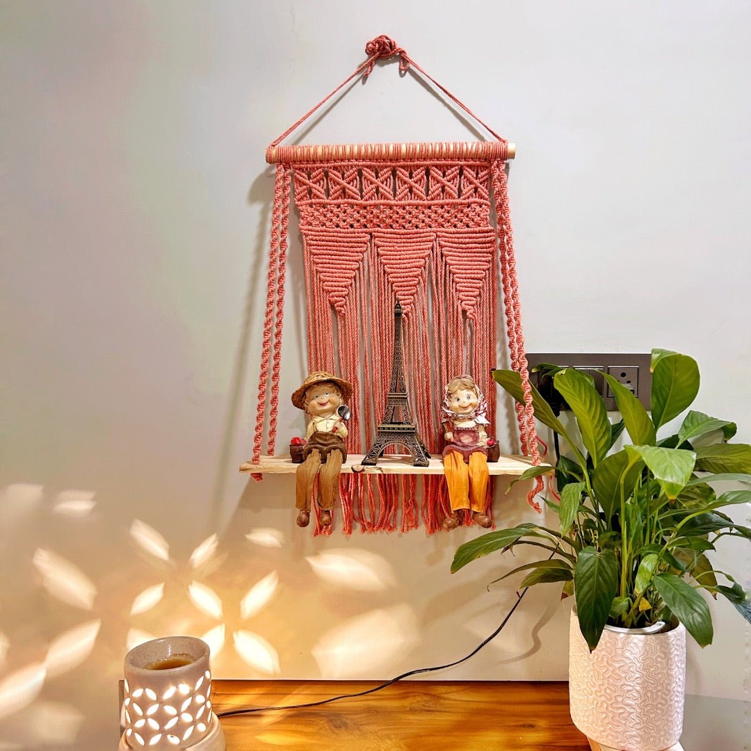 Peach Macrame Wall Shelf – Wall Decor on Brown Living™. SKU: SAR139. Img 1.