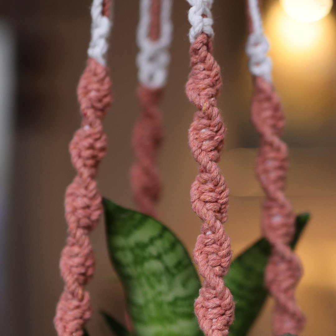 Peach Web Macrame Plant Holder – Pots & Planters on Brown Living™. SKU: SAR128. Img 4.