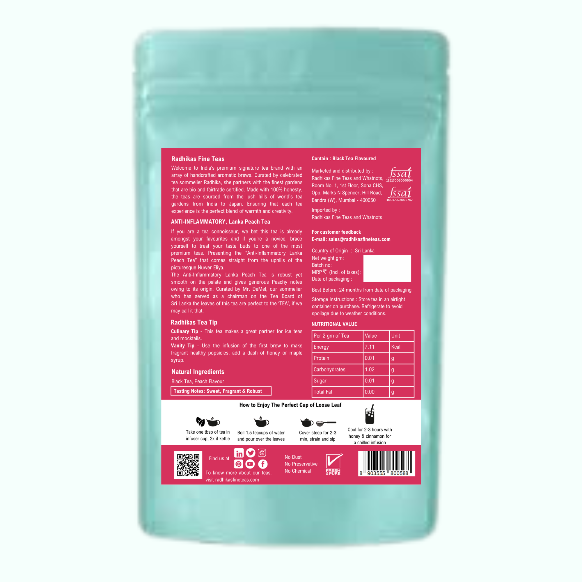 ANTI-INFLAMMATORY Lanka Peach Tea - A Fruity and Floral Blend with Collagen and Biotin