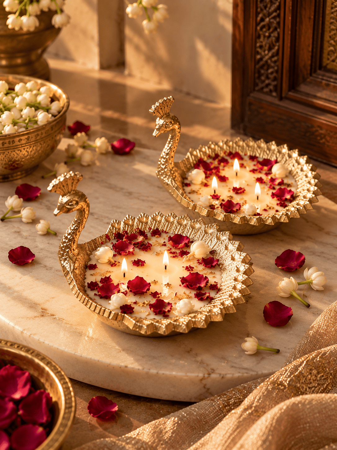 Peacock Candle Set of 2 | Decorative Festive Home Decor – Candles & Fragrances on Brown Living™. SKU: LUSH_0062. Img 1.