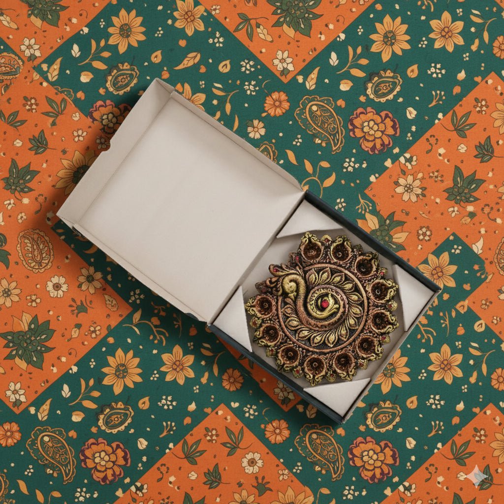 Peacock Design 11 - Diya Platter – Diwali Celebration Decor – Home Decor on Brown Living™. SKU: D7. Img 7.