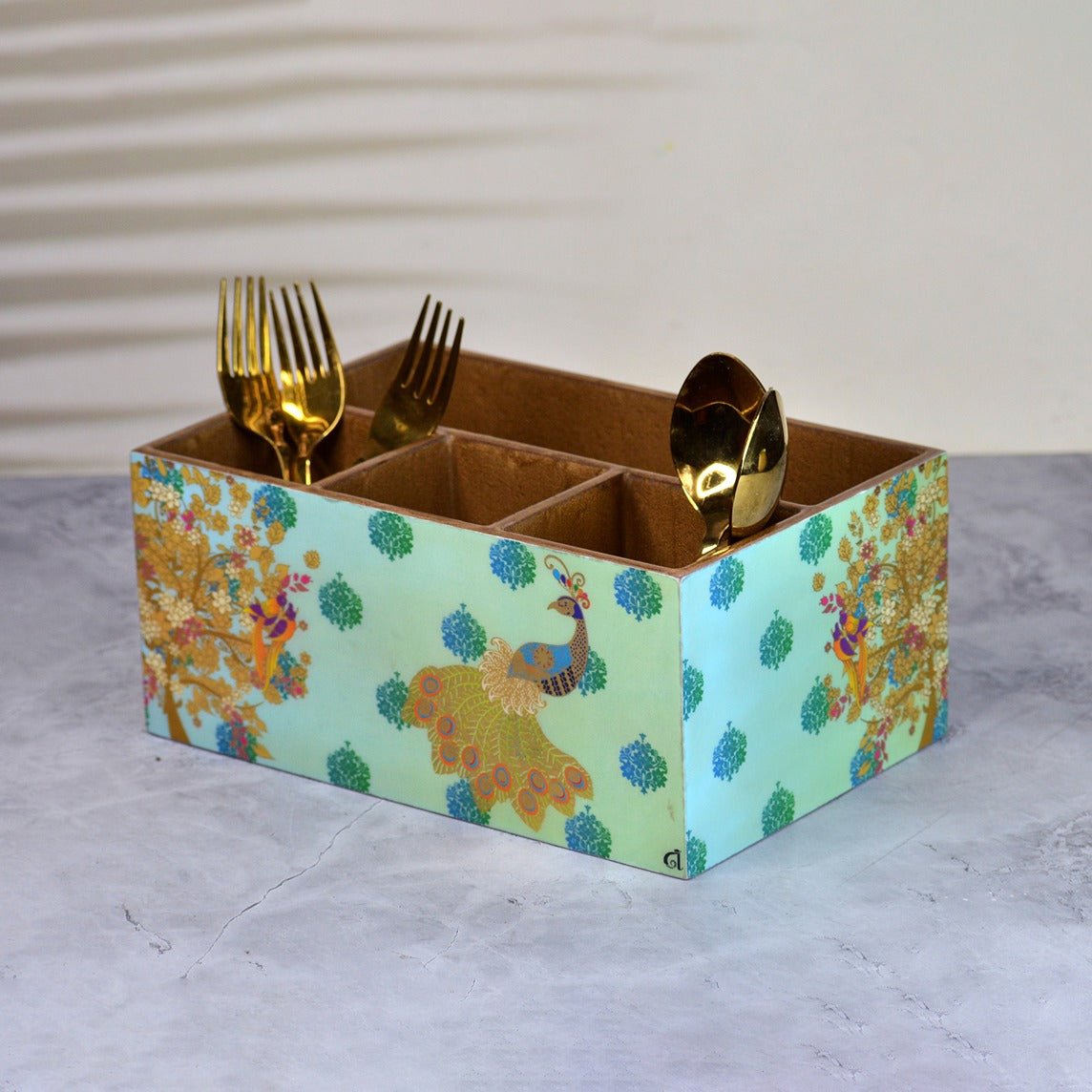 Peacock Themed Multipurspose Cutlery Holder – Kitchen Organizers on Brown Living™. SKU: MJ00071TA. Img 1.