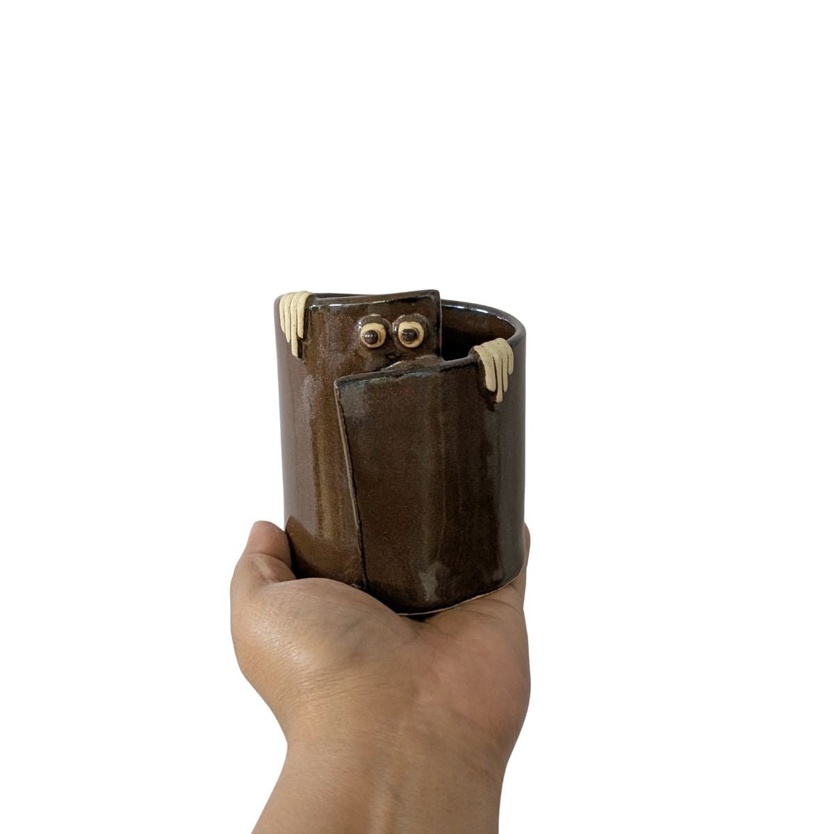 Peek - a - Boo Ceramic Organizer: Adorable Storage Solution – Home Decor by Solar Crafts available on Brown Living™. Brown Small. SKU: PAB - SM - Brown. Img 11.