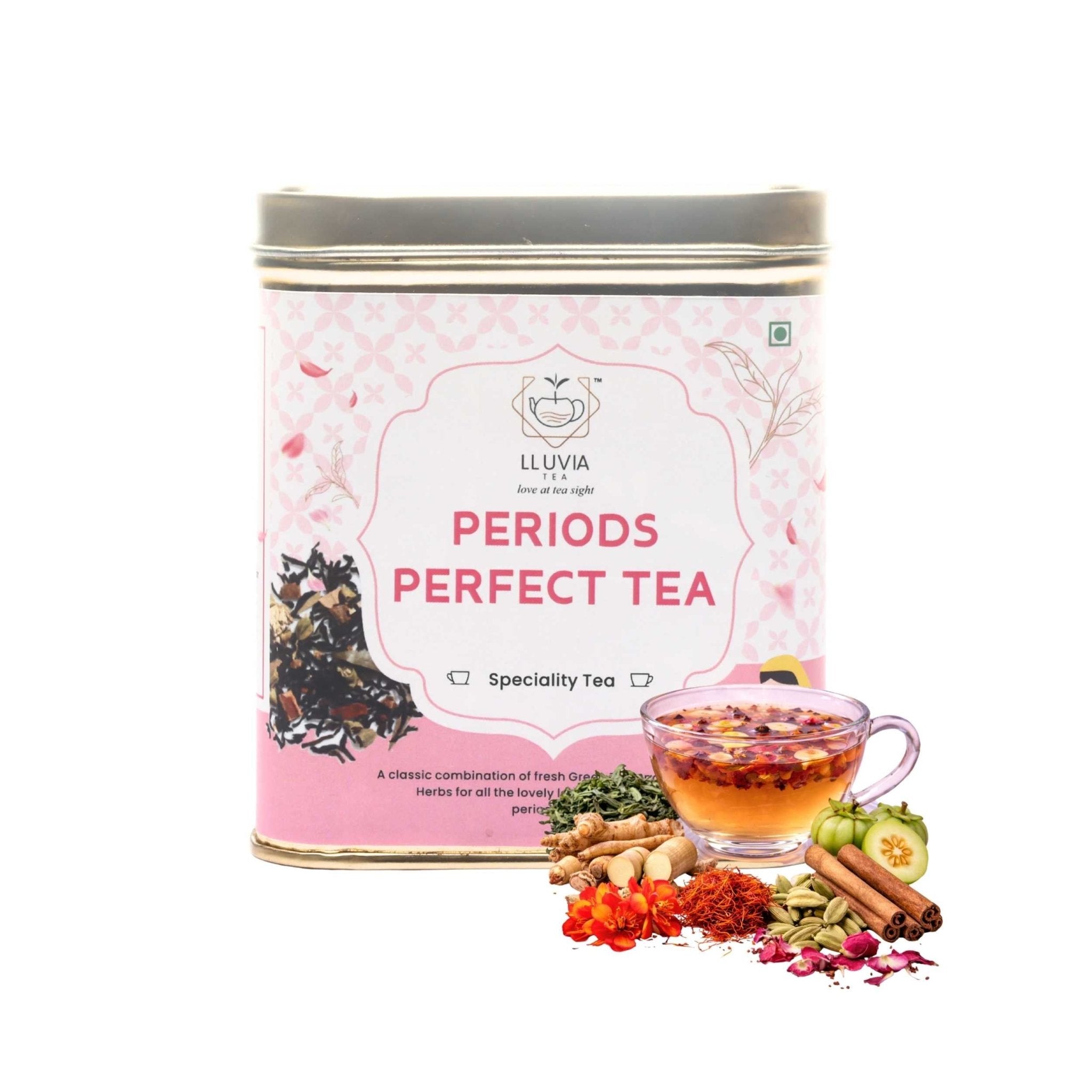 Period Perfect Tea – Menstrual Comfort & Hormonal Balance – 50g – Tea on Brown Living™. SKU: JTTin50New. Img 1.