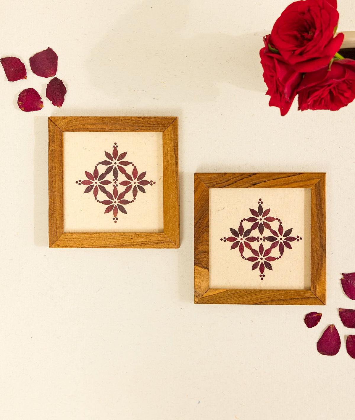 Petal Kolam Coasters Set Of 2 | Diwali Festive Table Decor – Coasters on Brown Living™. SKU: Gul_Diwali_26_021. Img 1.