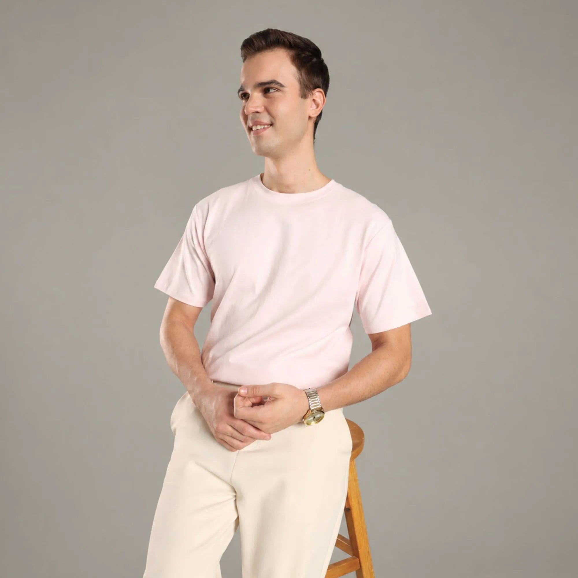 Petal Pink Organic Cotton Half - Sleeve T-Shirt – Mens T-Shirt on Brown Living™. SKU: OC-PK-TS-S. Img 1.