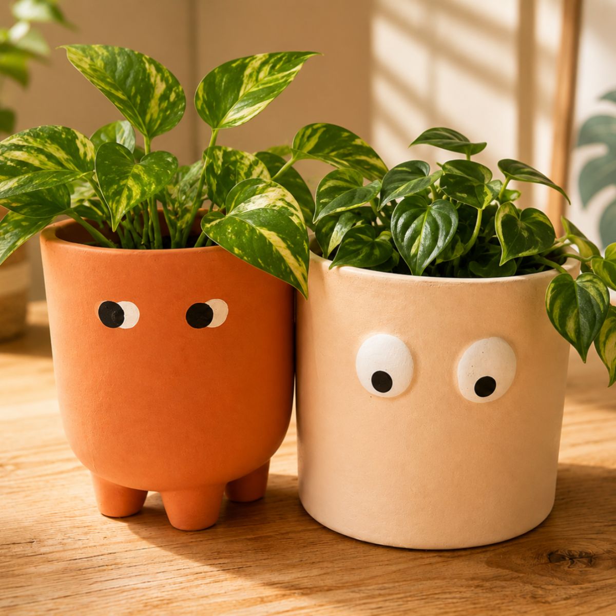 Petite Face Planter Set of 2 | Orange & White Decorative Planters – Ceramic Planter on Brown Living™. SKU: D-483. Img 5.