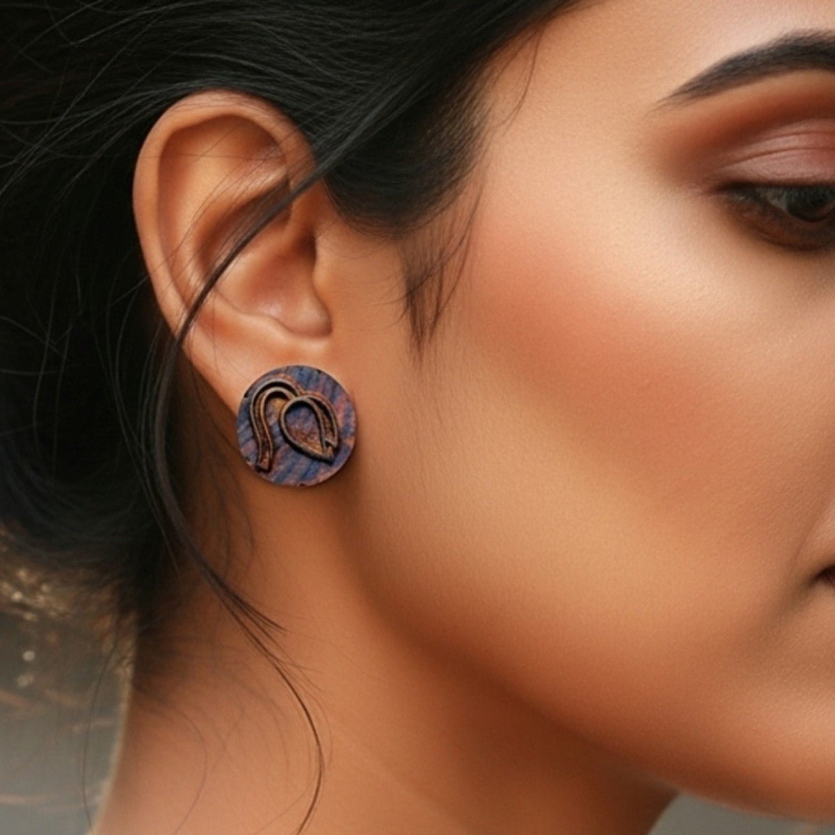 Phalguni Rekh Wooden Earrings with Wood Block Carving – Jewellery on Brown Living™. SKU: UARKHWJER003. Img 6.