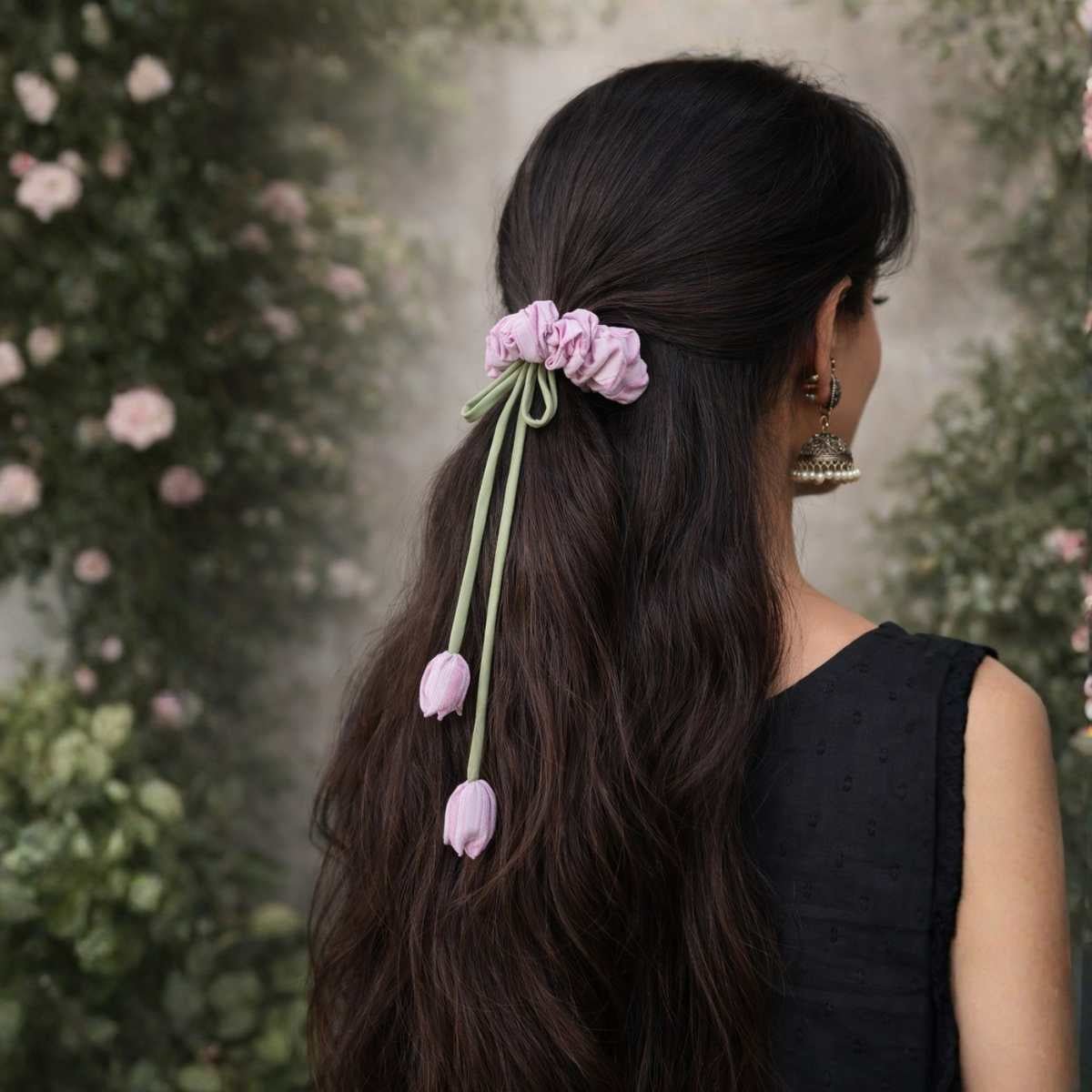 Phir Se Phool Scrunchies Pack Of 3 | Floral Fabric Hair Accessories – Womens Accessories on Brown Living™. SKU: JDSHS003. Img 3.