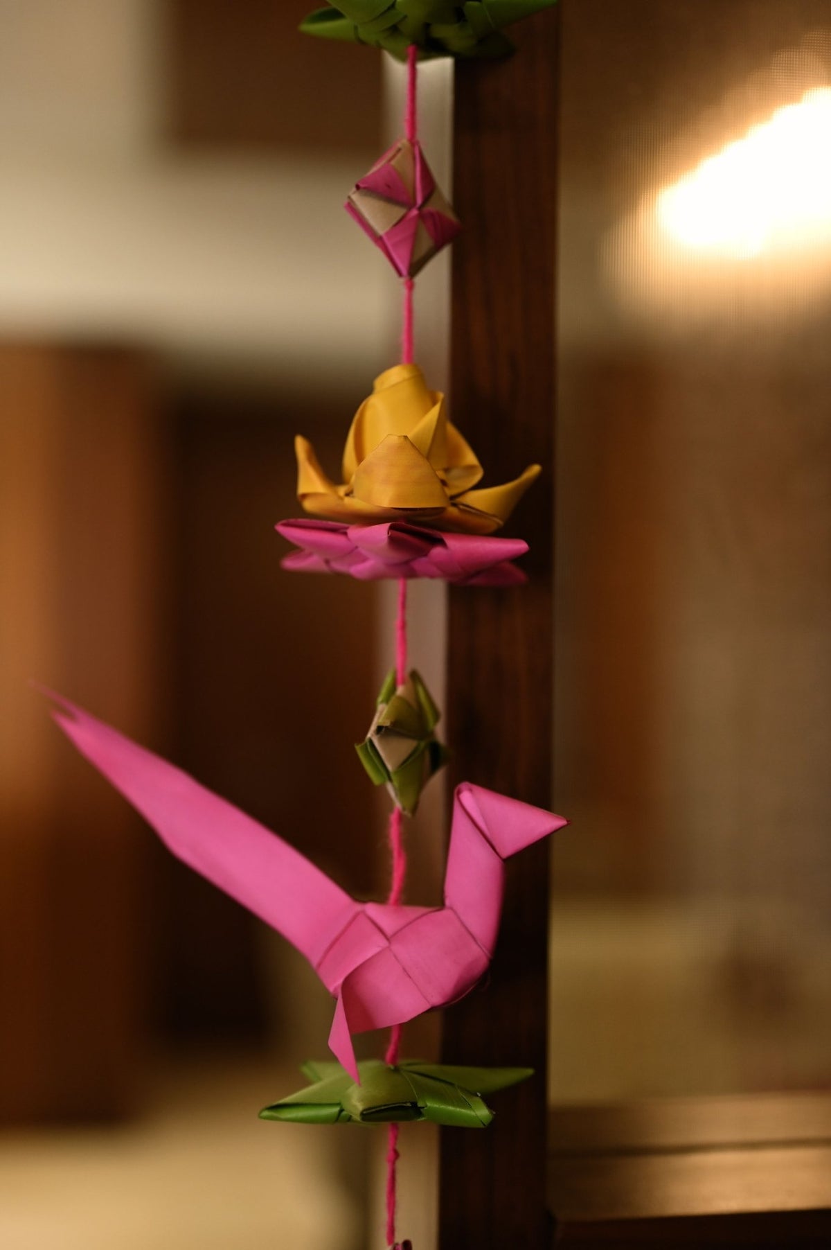 Phool Pakshi Mala | Handmade Dried Palm Leaf Decor – Home Decor on Brown Living™. SKU: SDLT001. Img 2.