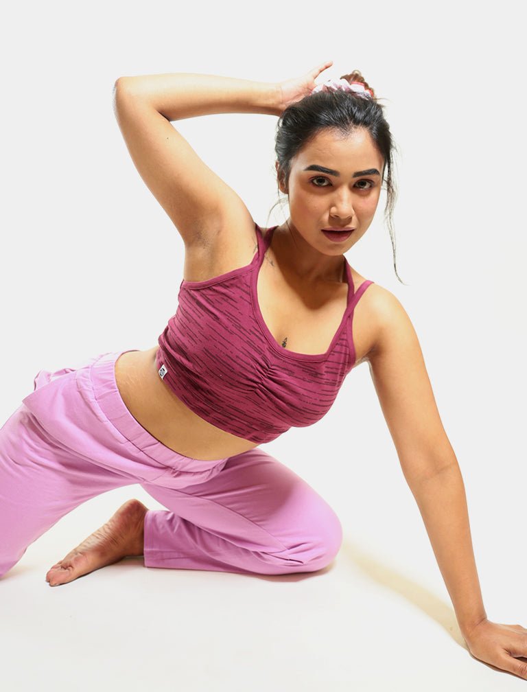 Piled Lines Cotton Yoga Top – Womens Underwear on Brown Living™. SKU: 008BandeauMaroonAOPXS. Img 3.