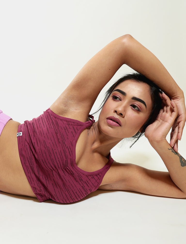 Piled Lines Cotton Yoga Top – Womens Underwear on Brown Living™. SKU: 008BandeauMaroonAOPXS. Img 4.