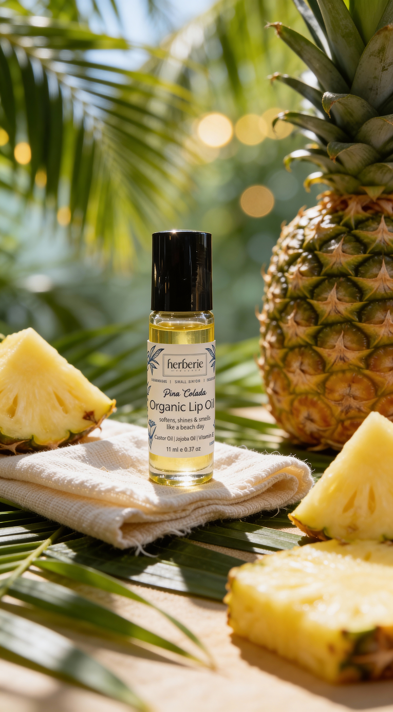 Pina Colada Organic Lip Oil | Hydrating Lip Care | 11ml – Lip Balms on Brown Living™. SKU: PCLO-11. Img 4.