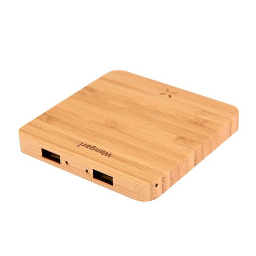 Pine 15W Square Bamboo Wireless Charger With USB Hub – Desk Accessories on Brown Living™. SKU: WAW9002. Img 3.