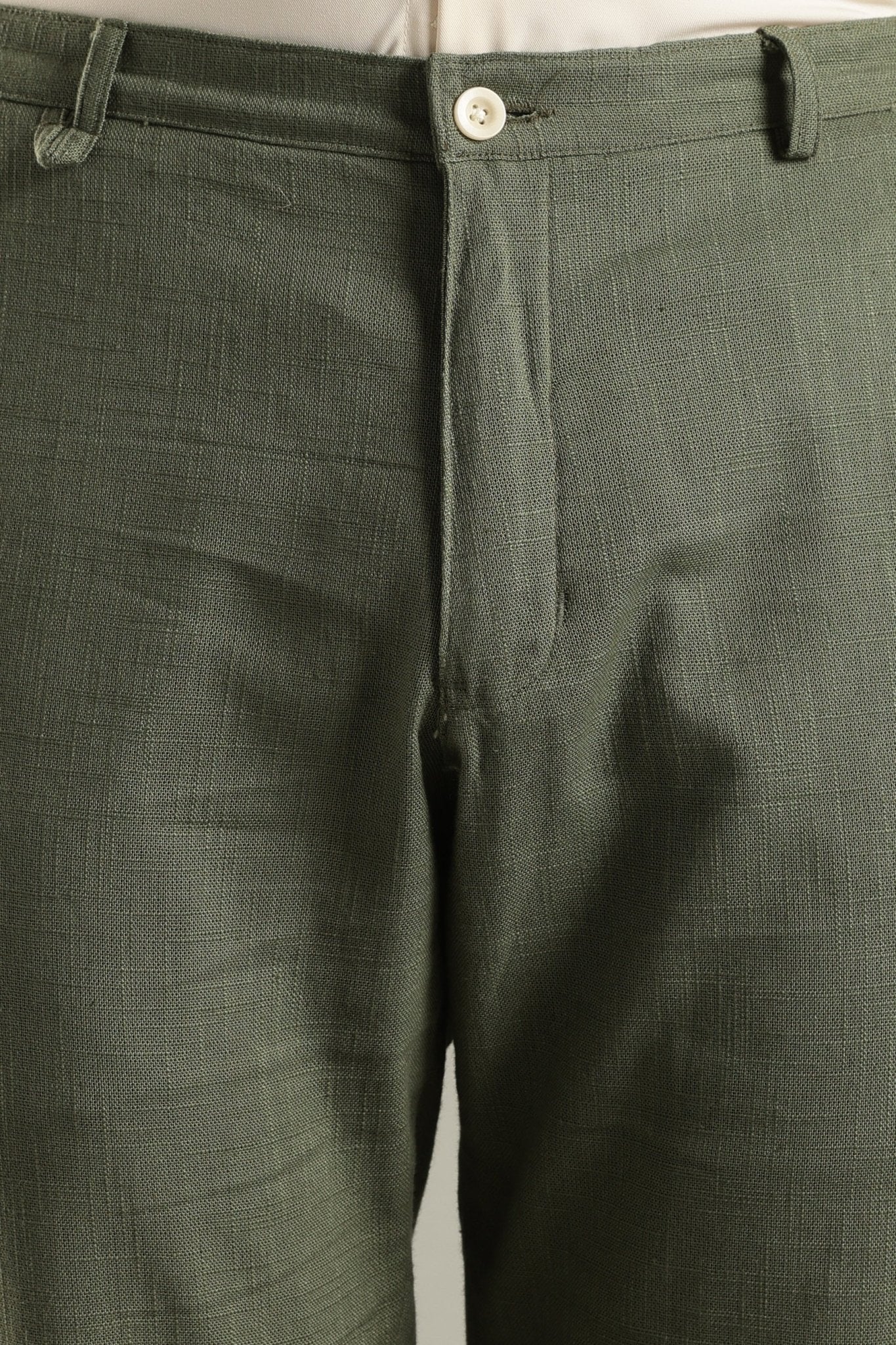 Pine Green Pure Linen Trousers Breathable Minimal Pants – Mens Pants on Brown Living™. SKU: LN-GR-TR-30. Img 3.