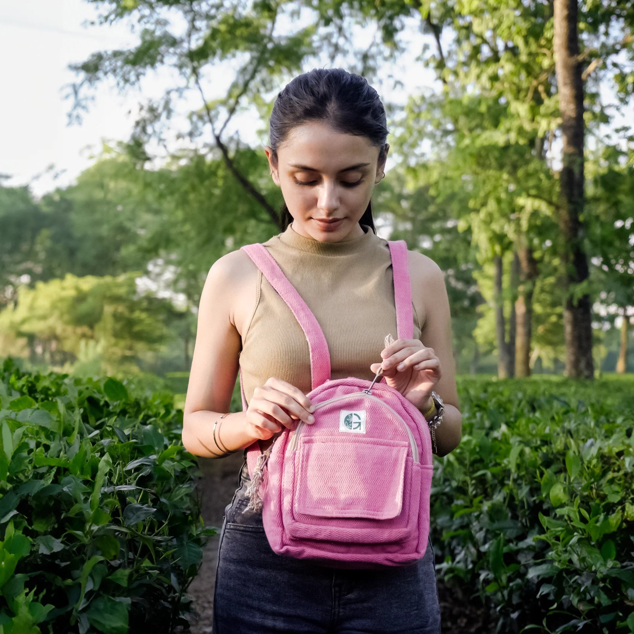 Pink Blossom Backpack | Stylish Mini Backpack for Travel & Daily Use – Backpacks on Brown Living™. SKU: OGBPBL03. Img 24.