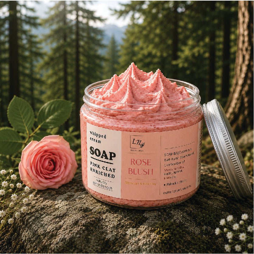 Pink Clay Whipped Soap | Gentle Cleansing Cream Soap – Body Soap on Brown Living™. SKU: LN-RBWS50-01. Img 3.